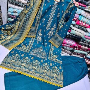 New Pakistani dhanak fabric three piece dresses with thick shawl dupatta